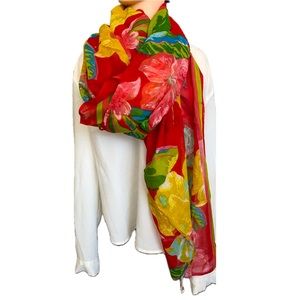 Bright and colourful scarf.
